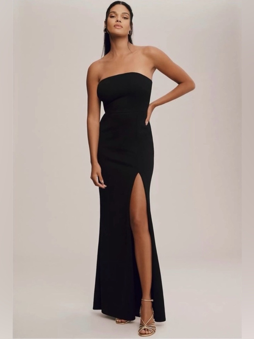 BHLDN Adalynn Strapless Stretch Crepe Maxi Gown in Black, Size S